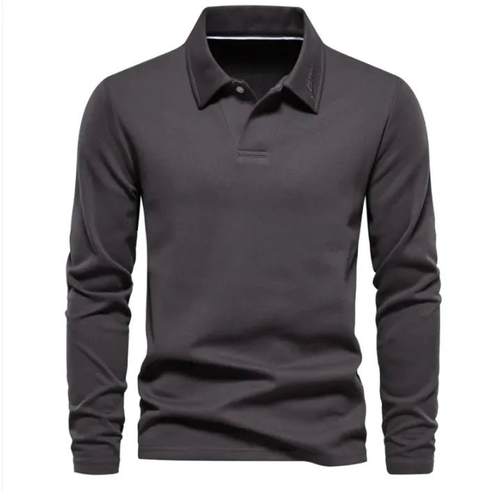 GolfThing Classic Long Sleeve Lapel Sweater - Dark Grey