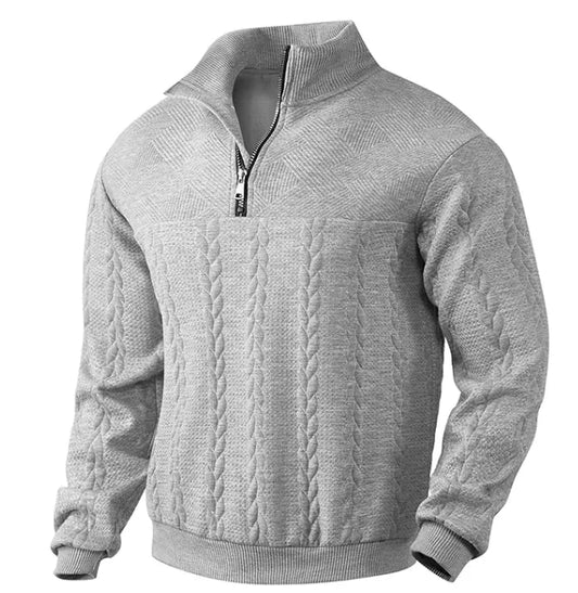 GolfThing Links Knit Golf Sweater - Quarter Zip with Structured Collar Grey