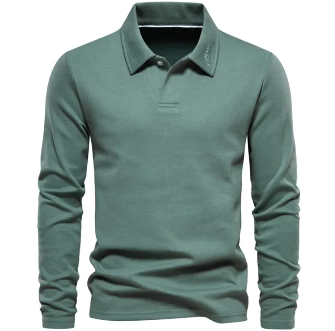 GolfThing Classic Long Sleeve Lapel Sweater - Grass Green