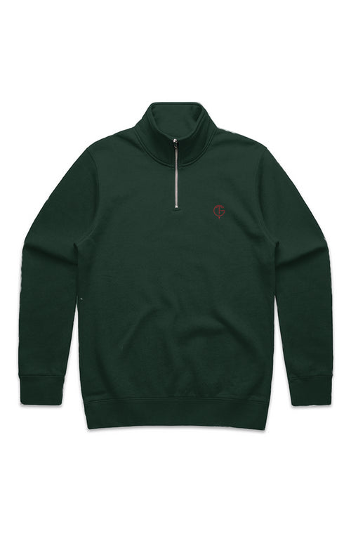 GolfThing Links Golf Half Zip Sweater Forest Pine Red