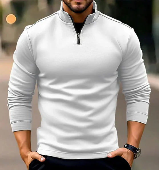 Men s GolfThing Athletic Fit Long sleeve Zipper Sports Sweater White