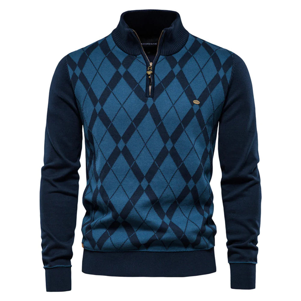 GolfThing Heritage Knit Half Zip Sweater - Patterned Navy