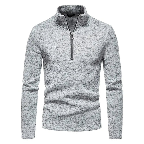 Men's GolfThing Warm Zipper Sweater Winter Sweatshirt Light Grey