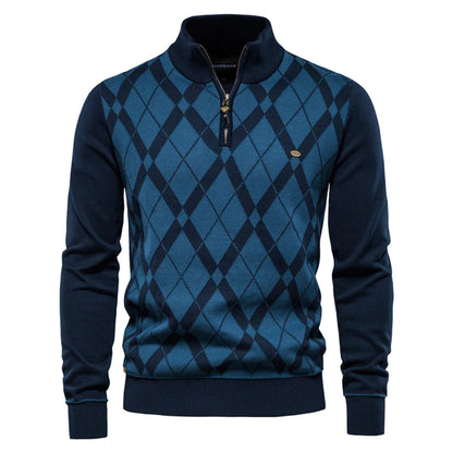 GolfThing Heritage Knit Half Zip Sweater - Patterned Coffee