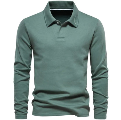 GolfThing Classic Long Sleeve Lapel Sweater - Grey Blue