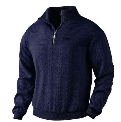 GolfThing Links Knit Golf Sweater - Quarter Zip with Structured Collar Navy