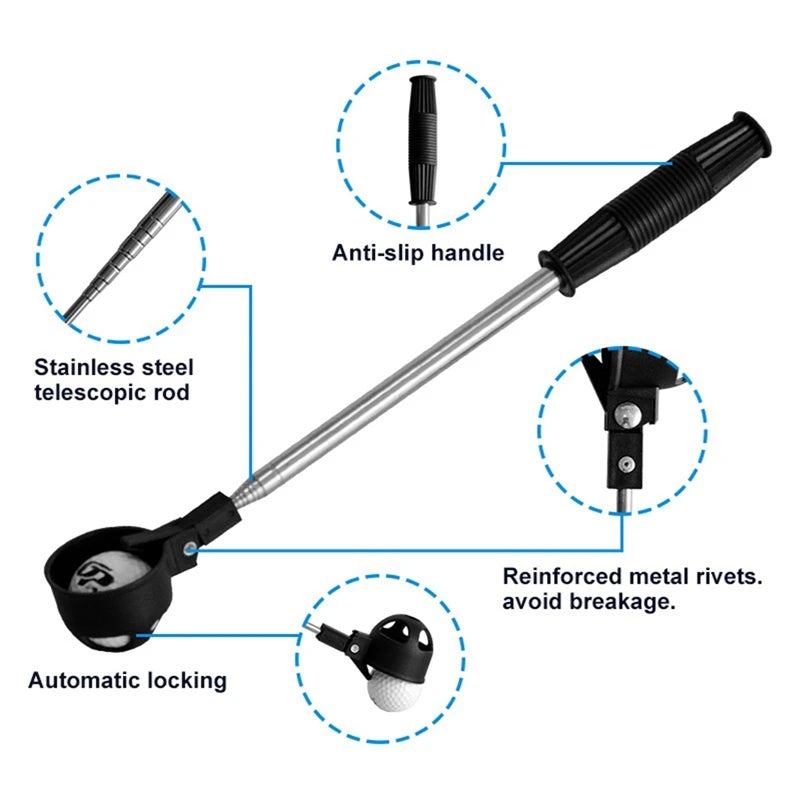 Extendable Stainless Steel Pole Golf Ball Retriever