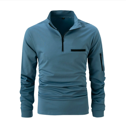 Men's GolfThing Collared Slim Fit Half Zip Pullover Blue