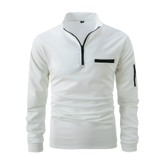 Men's GolfThing Collared Slim Fit Half Zip Pullover White