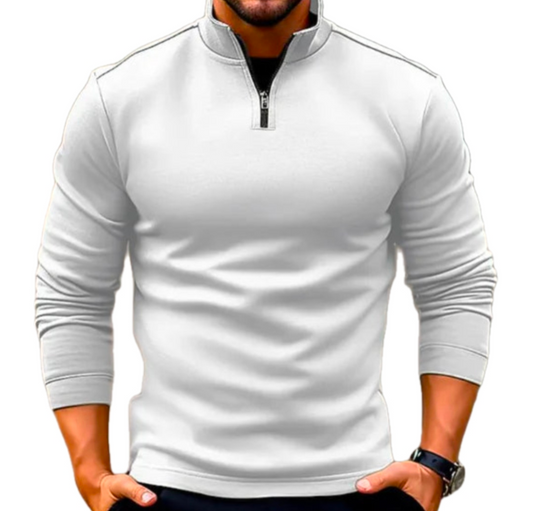 Men's GolfThing  Athletic Fit Long-sleeve Zipper Sports Sweater White