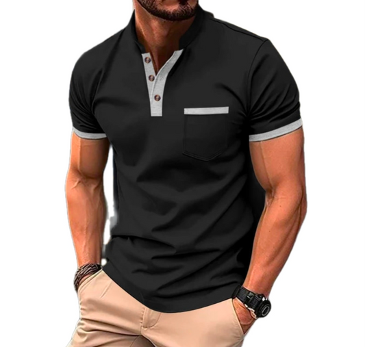 Men's GolfThing Short Sleeved Polo Shirt with Coloured Trim & Smart Lapel Black