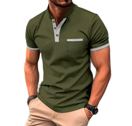 Men's GolfThing Short Sleeved Polo Shirt with Coloured Trim & Smart Lapel Green