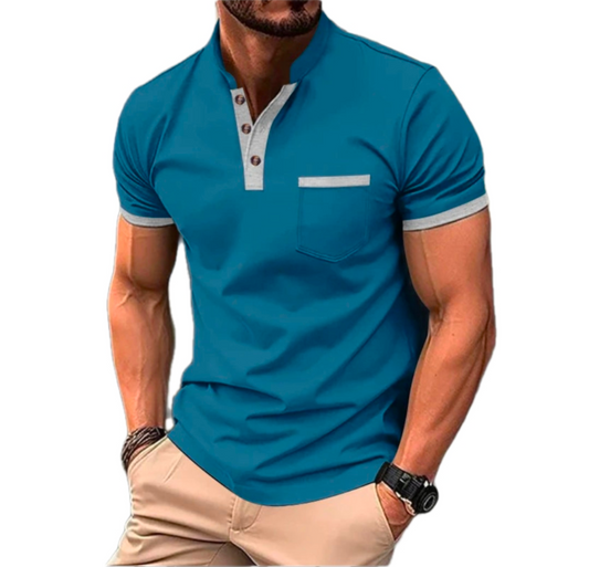 Men's GolfThing Short Sleeved Polo Shirt with Coloured Trim & Smart Lapel Blue