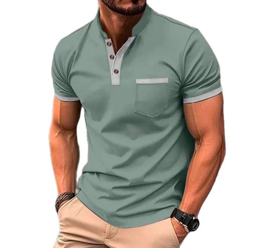 Men's GolfThing Short Sleeved Polo Shirt with Coloured Trim & Smart Lapel Grey