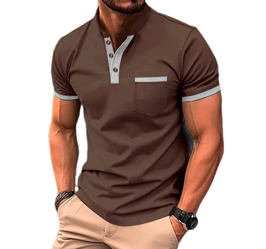 Men's GolfThing Short Sleeved Polo Shirt with Coloured Trim & Smart Lapel Brown