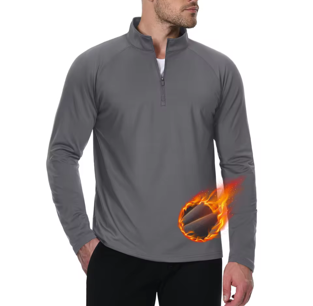 GolfThing Moisture Wick Quarter Zip Thermal Golf Sweater - Dark Grey