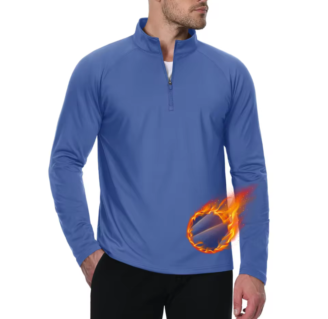 GolfThing Moisture Wick Quarter Zip Thermal Golf Sweater - Blue Grey