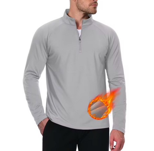 GolfThing Moisture Wick Quarter Zip Thermal Golf Sweater - Light Grey