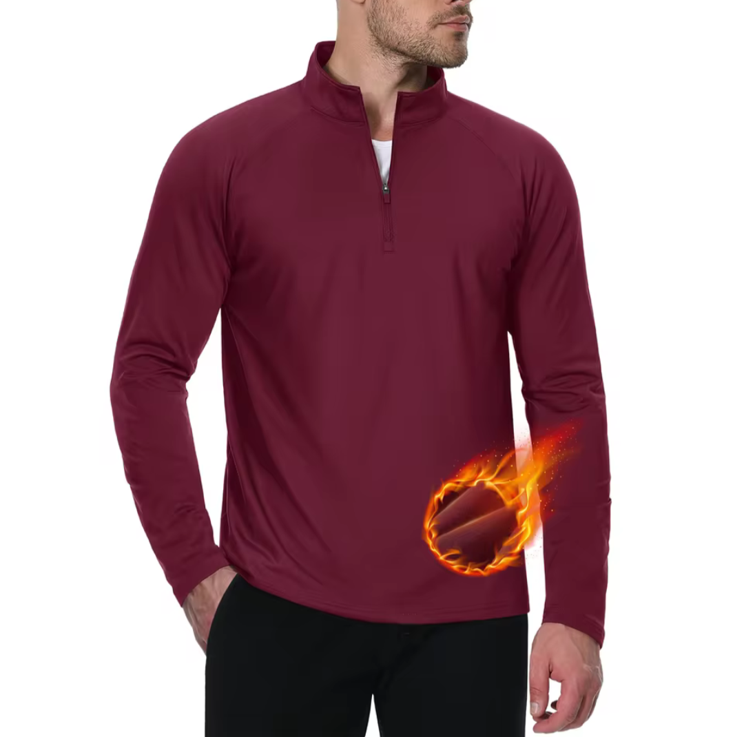 GolfThing Moisture Wick Quarter Zip Thermal Golf Sweater - Dark Red