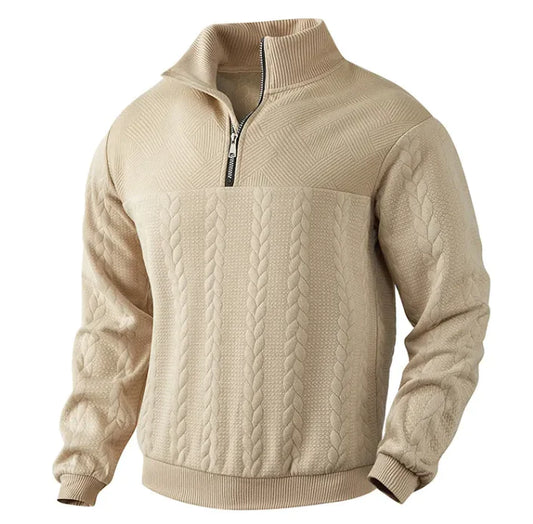 GolfThing Links Knit Golf Sweater - Quarter Zip with Structured Collar Khaki