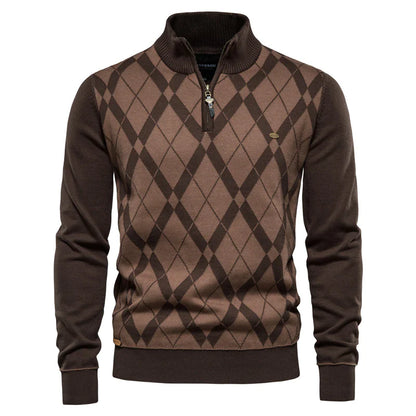 GolfThing Heritage Knit Half Zip Sweater - Patterned Coffee