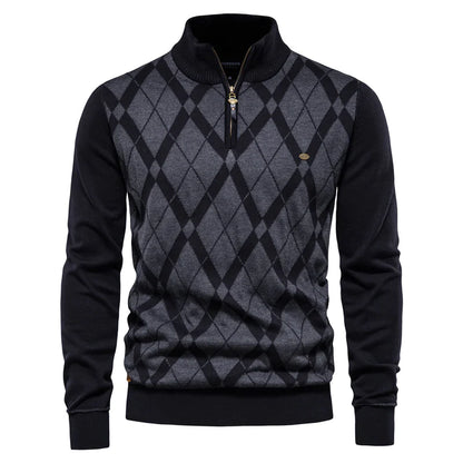 GolfThing Heritage Knit Half Zip Sweater - Patterned Navy